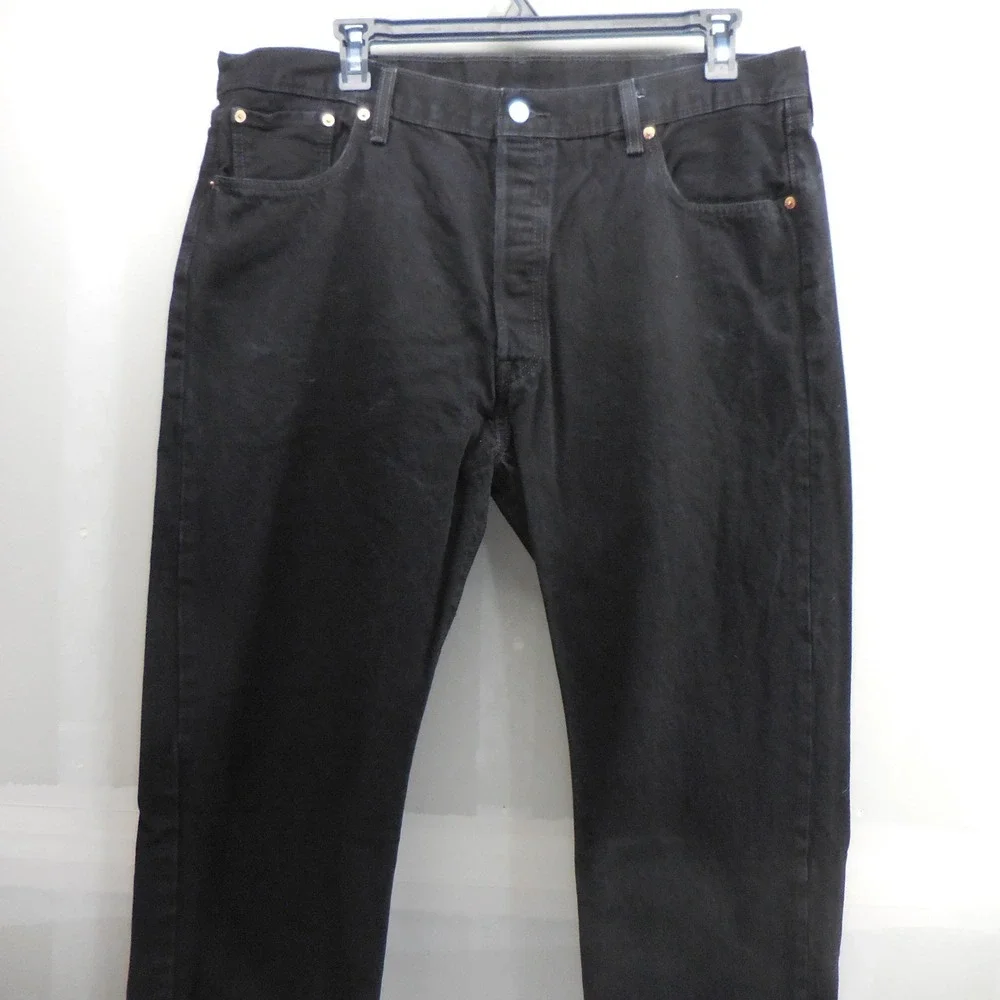 Levis 501 Original Fit Mens Black Denim Jeans Button Fly Straight Leg 42x30